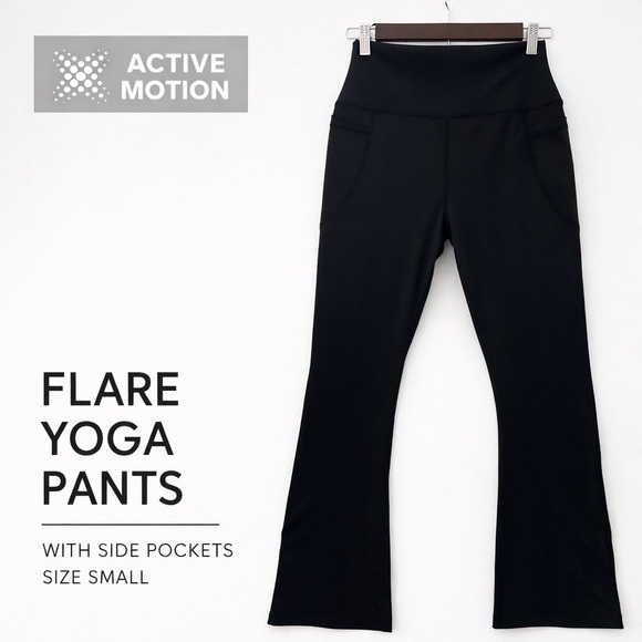 Active motion Pants - Active Motion Black Flare Yoga Pants Size S High Rise Pocket Leggings
